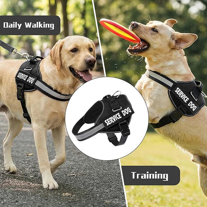 MUMUPET Service Dog Harness, No Pull Reflective Adjustable with Handle, Soft Breathable Padding for Small Dogs, 2 Removable Velcro Patches (Black, XS)