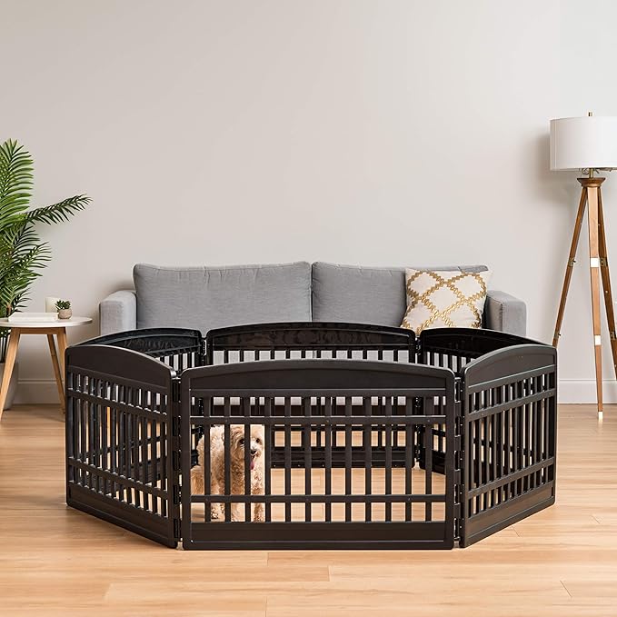 IRIS USA Dog Playpen Puppy Playpen Indoor – 24" 6-Panel Dog Playpen, 61 x 61 x 24, Dog Play Pen Indoors for Puppies & Small Dogs, Plastic Pet Playpen, Indoor Dog Pen, Black