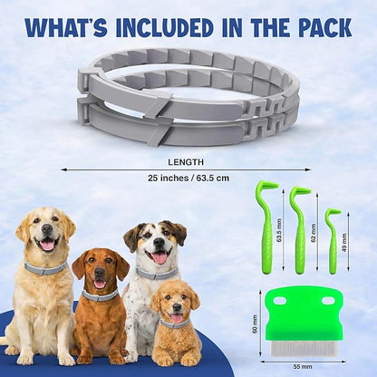 Dog Flea and Tick Collar (2 Pack) – Natural Waterproof Flea Collar for Dogs & Puppies with 8 Month Protection Adjustable Dog Flea Collar Includes Tick Removal Tools & Flea Comb