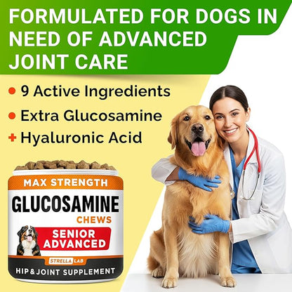 Senior Advanced Glucosamine Chondroitin Joint Supplement for Dogs - Hip & Joint Pain Relief Pills - Large & Small Breed - Hip Joint Chews Canine Joint Health - Chews Older Dogs - Chicken Flavor-120Ct