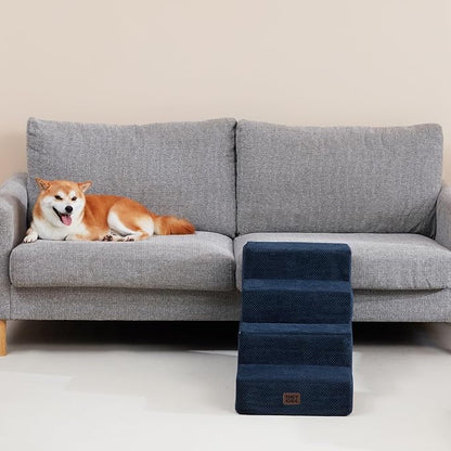 EHEYCIGA Dog Stairs for Bed 18" H, 4-Step Dog Steps for High Bed, Pet Steps for Small Dogs and Cats, Non-Slip Balanced Pet Ramp Indoor, Navy Blue