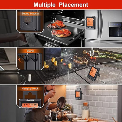 500FT Digital Meat Thermometer Wireless with Multy Probes Bluetooth Kitchen Thermometer for Smoker Grilling Oven (FS66N)