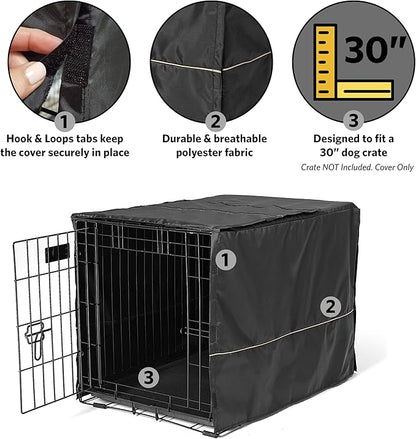 MidWest Homes for Pets Medium Dog Crate Cover, Black Polyester Privacy Kennel Cover Fits Most 30-inch Crates, Machine Washable, Reduces Barking & Chewing
