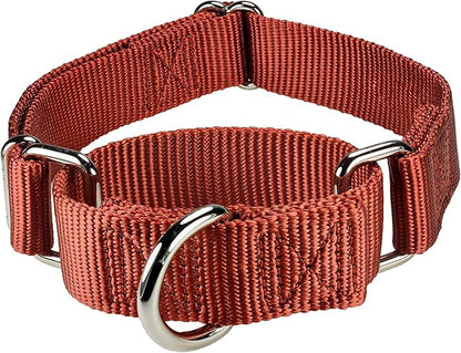Mikivery Martingale Dog Collar Nylon Adjustable and Safety Training Colourful Comfortable Metal Buckle Pet Collars for Small Medium and Large Dogs(Brick Red,M)