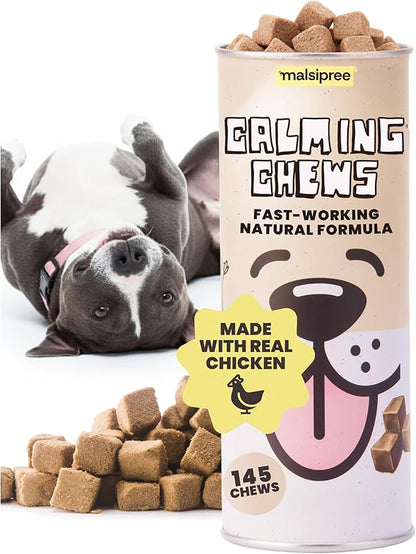 MalsiPree Calming Chews for Dogs, Freeze-Dried Chicken Treats with Passion Flower & Melatonin, Promotes Calm Behavior During Travel, Fireworks, and Loud Noises, Everyday Relaxation Support, 145 Count