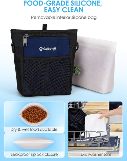 Gobeigo Dog Treat Pouch, Magnetic Closure & Sealable Silicone Bag Insert, 4-Cup Capacity – Belt Clip/Waist Belt/Crossbody Wear, Clicker Included – Great for Pet Training & Walking (Navy Blue)