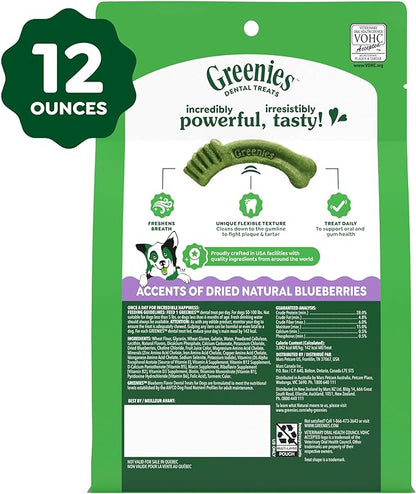 Greenies Dog Treats, Veterinarian-Recommended Natural Dental Dog Treats, Large Size, Blueberry Flavor, 12 oz. Pack, 8 Count