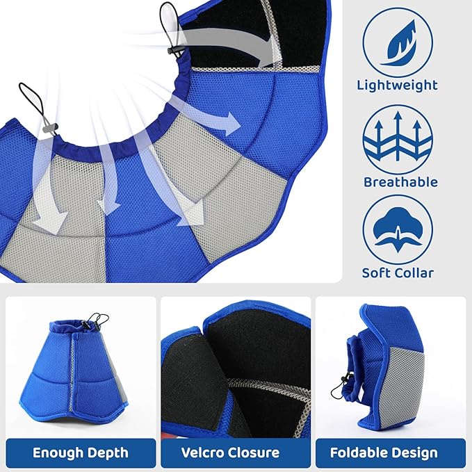 SUNFURA Dog Cones for Large Dogs, Soft Pet Cone Stop Licking After Surgery, Adjustable Pet E-Collar Alternative for Wound Healing, Blue X-Large