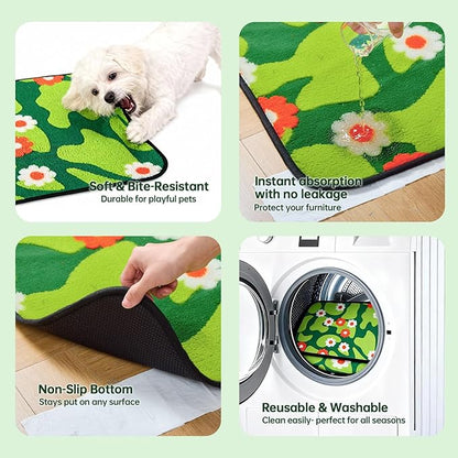 Qeils Reusable Puppy Pads for Small Dogs, Washable Pee Pads with Non-Slip , Absorbent Leakproof Mat for Crates, Playpens, Pet Beds & Whelping, Indoor Potty Training Grass Green, 18"x24", 2 Pack