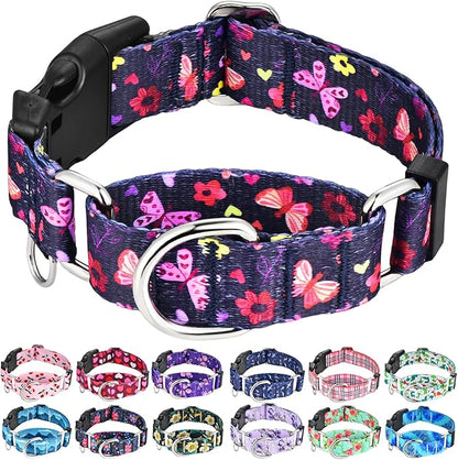 Martingale Collar with Buckle Purple Nylon Adjustable Cute Girl Female Dog Collars (Butterfly Floral, Large)