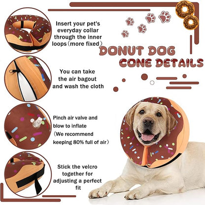 Recovery Donut Collar for Dogs & Cat,Inflatable Dog Cone Collar Alternative After Surgery,Soft Dog Cone for Large Medium Small Pet, Adjustable Pet Neck Donut(Brown,Medium+)