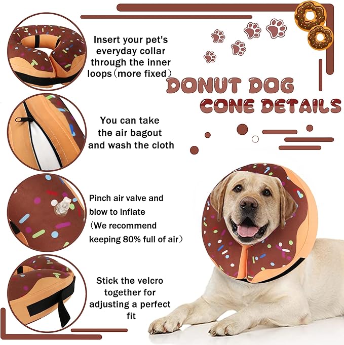 Recovery Donut Collar for Dogs & Cat,Inflatable Dog Cone Collar Alternative After Surgery,Soft Dog Cone for Large Medium Small Pet, Adjustable Pet Neck Donut(Brown,Medium)