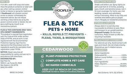 Flea Spray for Home & Pets - Flea and Tick Prevention for Dogs - Plant Based Repellent with Natural Essential Oils for Dog Flea Treatment Protection - Cedarwood Scent - 16 Fl Oz