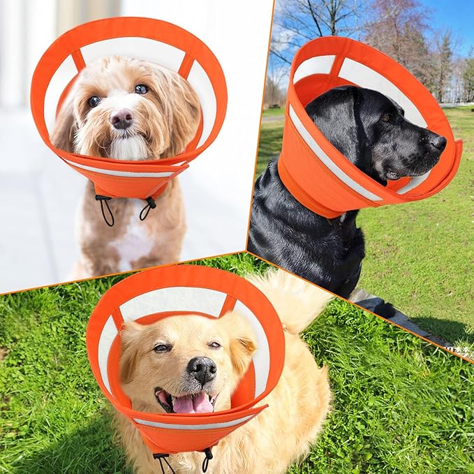 SAWMONG Soft Cone for Dogs – Small Dog Recovery Collar, Adjustable E-Collar to Stop Licking After Surgery (S, Orange)