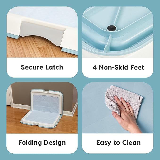 IRIS USA Pee Pad Holder for Dogs and Puppies, Potty Training Tray with Secured Latches, Non-Skid Feet, Leak Protection, Easy Clean Surface, Fits 28"x 34" Puppy Pads Size or Larger, Blue
