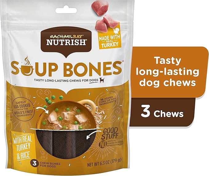 Nutrish Rachael Ray Dog Chews Soup Bones with Real Turkey & Rice, 24 Dog Treats