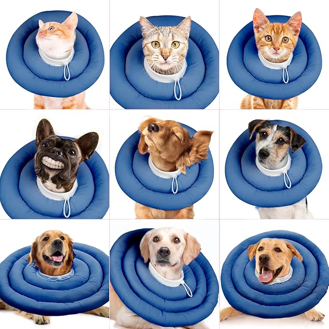 IDOMIK Dog Recovery Collar, Waterproof Soft Dog Cone After Surgery, Comfy Protective Elizabethan Collar Alternative for Dogs Cats, Adjustable Pet Neck Donut Cone Anti-Licking Biting Wounds,Navy,3XL