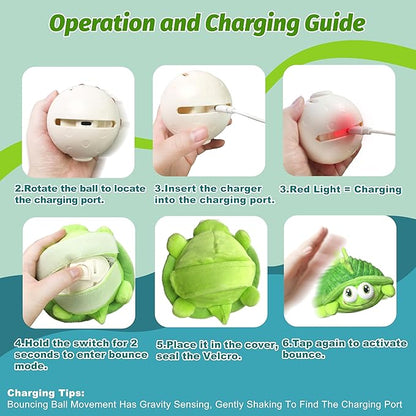 GUKCO Interactive Moving Dog Toys – Plush Chew Toy with Bouncing Ball, Music & Recording | Rechargeable Self-Play Toys for Small, Medium & Large Dogs to Keep Them Engaged (Turtle)