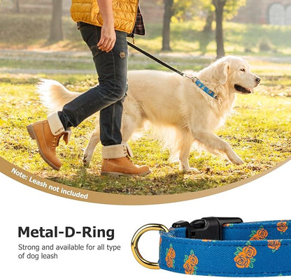 Cotton Handmade Dog Collar Cute and Distinctive Patterns Blue Rose with Pendant for Girl Boy Dogs Collars S