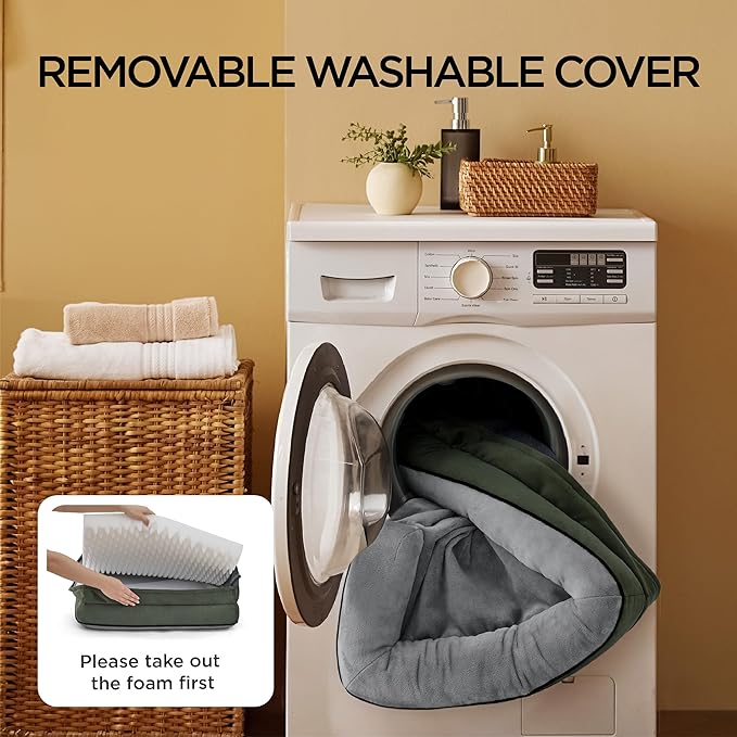 Bedsure Orthopedic Dog Bed Medium Size Dogs - Washable Medium Dog Cat Bed Waterproof, Comfort Pet Couch Sofa with Washable Removable Cover, Pets Bed with Nonskid Bottom, Boreal Canopy Green, 28"