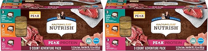 Nutrish Peak Protein Wet Dog Food Variety Pack, High Protein, Grain Free, 3.5oz Cups, (Rachael Ray), (Pack of 36)