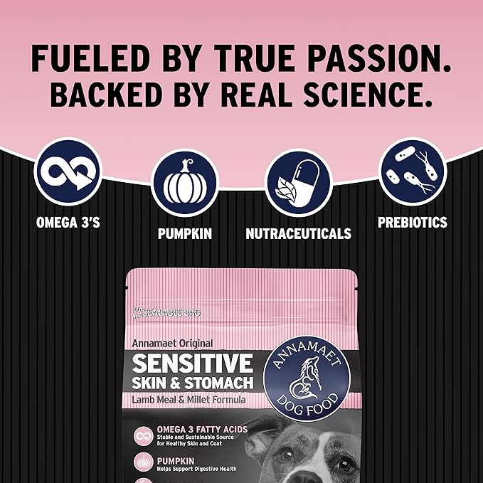 Annamaet Original Sensitive Skin & Stomach Dry Dog Food, (Lamb, Whitefish & Millet), 5-lb Bag