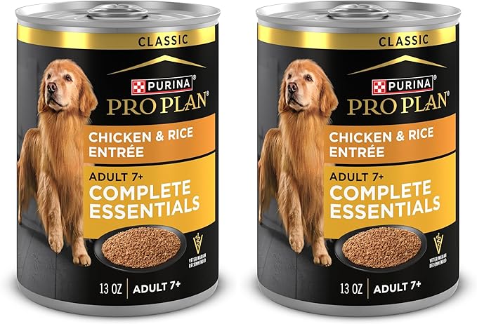 Purina Pro Plan Wet Dog Food for Senior Dogs Adult 7 Plus Chicken and Rice Entree Classic - 13 oz. Cans,(Pack of 24)