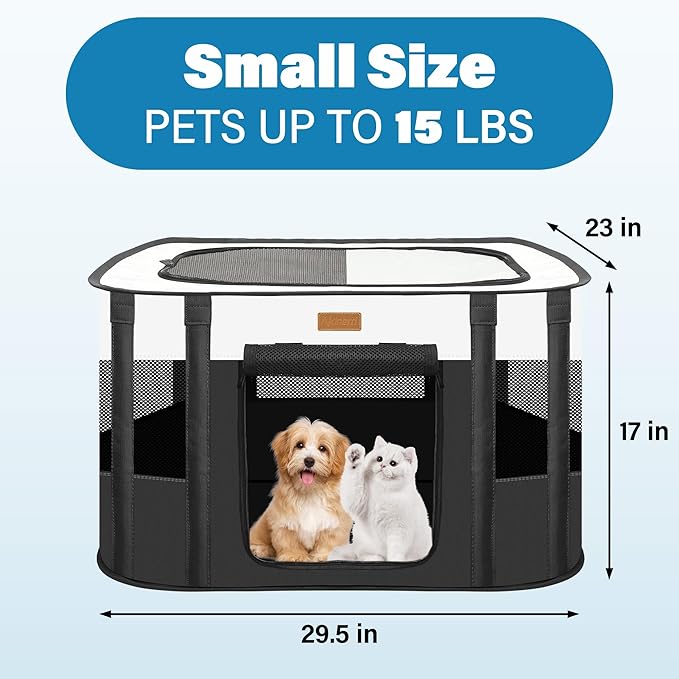 Dog Playpen - Foldable Cat Play Pens for Pubby,Kitten, Rabbit,Portable Pet Tent with Carring Bag for Indoor/Outdoor Travel Camping (Black-Small)