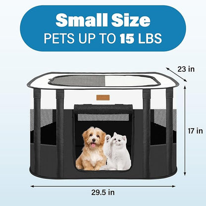 Dog Playpen - Foldable Cat Play Pens for Pubby,Kitten, Rabbit,Portable Pet Tent with Carring Bag for Indoor/Outdoor Travel Camping (Black-Small)