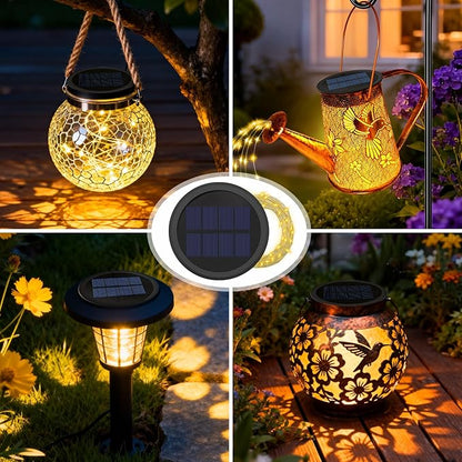YJFWAL Solar Watering Can Lights Replacement Top, 3.6in Round Panel with 3.5Ft 80 Led Copper Wire String Lights for Solar Lantern Water Can Battery Box Accessories
