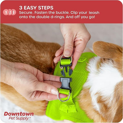 Downtown Pet Supply Step in Dog Harness for Small Dogs No Pull, Medium, Atomic Yellow - Adjustable Harness with Padded Mesh Fabric and Reflective Trim - Buckle Strap Harness for Dogs