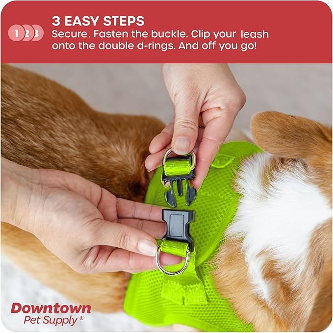 Downtown Pet Supply Step-in Dog Harness – No Pull, Adjustable Padded Mesh with Reflective Trim, Secure Buckle Strap – Comfortable & Breathable Small Dog Harness, Small, Atomic Yellow