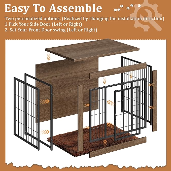 Greesum Modern Dog Crate Furniture That Doubles as a Side Table - Sturdy Wooden Kennel with Double Door Design, Equipped with Soft Cushion & Chew-Resistant Resign, Suitable for Dogs