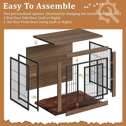Greesum Modern Dog Crate Furniture That Doubles as a Side Table - Sturdy Wooden Kennel with Double Door Design, Equipped with Soft Cushion & Chew-Resistant Resign, Suitable for Dogs