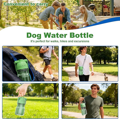 Dog Water Bottle, Portable Leak-Proof Water Dispenser with Drinking Bowl for Dogs and Cats, Travel Puppy Fountain Pet Water Bottle for Hiking Walking Outdoor (A012B-Green)