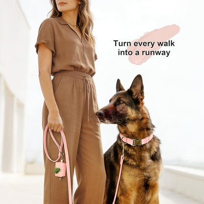 Didog Soft PU Leather Dog Collar, Stylish Quick Released Dog Collars for Large Dogs, Easy Clean Adjustable Pet Collar for Daily Walking, Pink, XL Fit 20-26" Neck