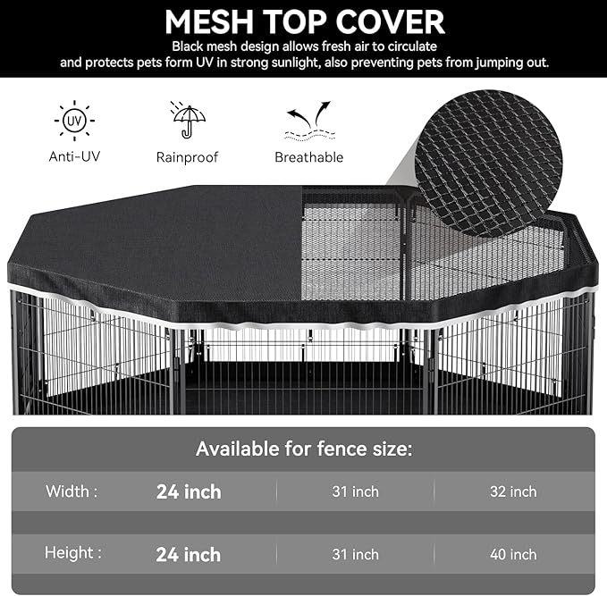 PJYuCien Dog Playpen Top Cover - Fits Most 8 Panels 24 Inch Width Metal Dog Fence Octagonal Pet Pen (Note: Only PlayPen Top Cover, NO PLAYPEN)