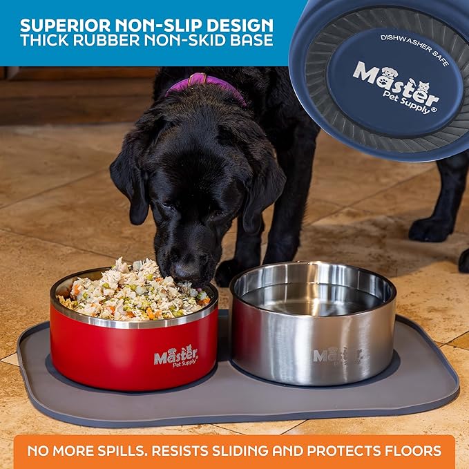 Master Pet Supply Stainless Steel Dog Bowls - 128 oz, Heavy Duty - Navy Blue, Double Wall Extra-Thick Insulated, Non-Slip Pet Water Bowl for Dogs, Cats & Pets, Anti Rust Metal, Dish Washer Safe