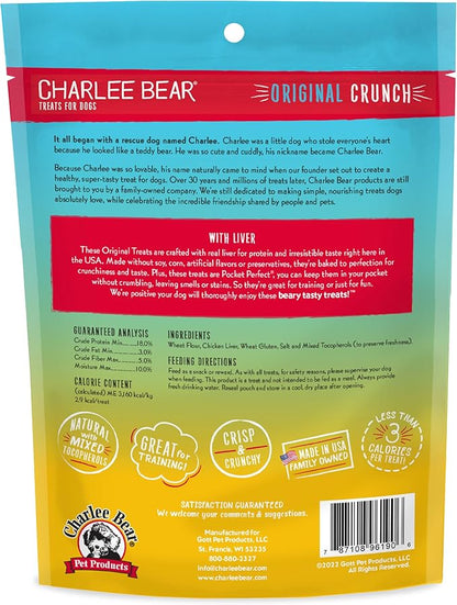 Charlee Bear Original Crunch Dog Treats, Chicken Liver, 16 Ounce Resealable Bag, Low Calorie Training Treats for Dogs, Limited Ingredient, Healthy, Crunchy Dog Snacks, Made in USA