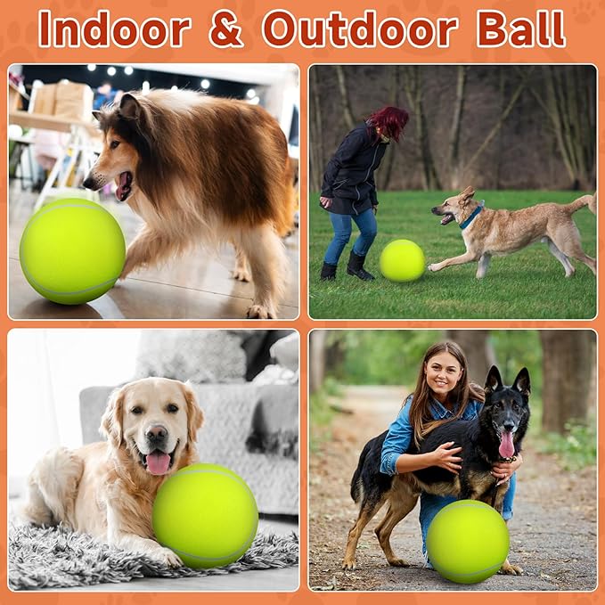 QDAN Giant Large Tennis Ball for Dogs: 9.5" Premium Balls for Dog for Outdoor Play, Big Tennis Ball Dogs Toy, Tennis Ball for Small Medium Large Dogs, Pet Balls Birthday, Yellow