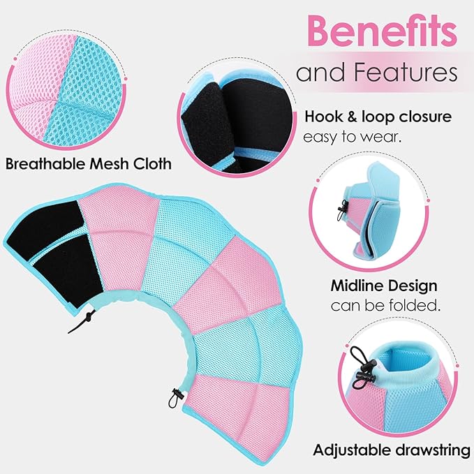 AOFITEE Dog Cone - Soft Cones Dog After Surgery, Comfy Cones for Dogs to Stop Licking, Adjustable Small Dogs Cone Collar for Wound Healing, Elizabethan Pet E-Collar, BluePink Small