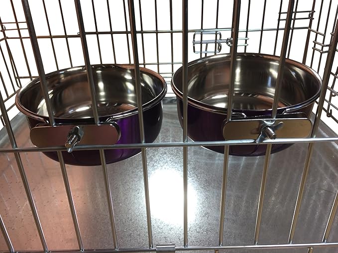 Ellie-Bo Pair of Dog Bowls for Crates, Cages or Pens and 3 Sizes (0.9Ltr Medium, Purple)