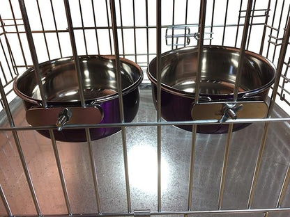 Ellie-Bo Pair of Dog Bowls for Crates, Cages or Pens and 3 Sizes (0.9Ltr Medium, Purple)