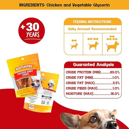 Beefeaters Chicken Jerky Strips for Dogs 38oz, 100% Real Chicken Breast, Oven-Baked, Grain-Free Dog Treats for Training & Rewards, High Protein, Low Fat, Resealable Bag, Allergy-Friendly