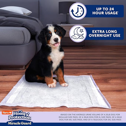 Hartz Miracle Guard Dog and Puppy Dog Pads Max Absorbency 24 Hour Use Odor Eliminating Lavender Scented No Leaks, X-Large Size 30 Count