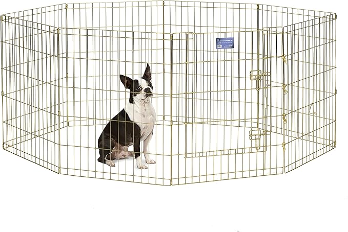 MidWest Homes for Pets 30-Inch Exercise Pen, for Indoor and Outdoor Use, 16 Sq Feet of Play, Single Door Folding Dog Pen, with Large Door Opening & Secure Latch, Easy to Set Up, Foldable Dog Playpen
