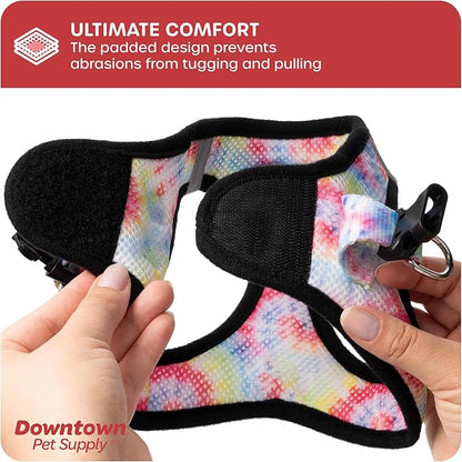Downtown Pet Supply Step-in Dog Harness – No Pull, Adjustable Padded Mesh with Reflective Trim, Secure Buckle Strap – Comfortable & Breathable Small Dog Harness, Large, Tie Dye