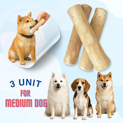 Set of 3 Coffee Wood Dog Chew Stick Toy, Natural and Real Wooden Bone Sticks for Pets, Safe Dental Cleaning Chews, Dog Health, Teeth Cleaning and Relieve Stress (Medium Dogs)