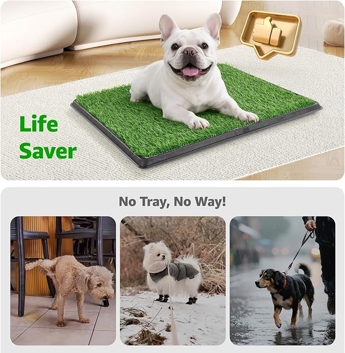 Portable Dog Grass Pad with Tray 20''x30'': Dog Litter Box with Artificial Grass Patch Bathroom Mat & Washable Pee Pad for Puppy Potty Training, Pet Loo Indoor Outdoor Use for Patio Balcony Apartment