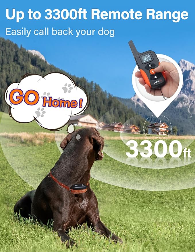 PaiPaitek Bark Activated Shock Collar with Remote - Automatic Bark and Training Collar Combo 3300ft Range, Bark Shock Collar for 40-150lbs Medium Large Dogs - IPX7 Waterproof